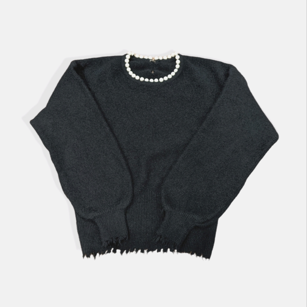 Trendy Korean Style Knit Sweater Pearl Collar & Keyhole size S/M
